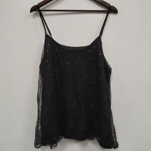 S Deer Womens Whimsigoth Fairy Lace Sequin Top Black Size XL Glam Sheer Overlay